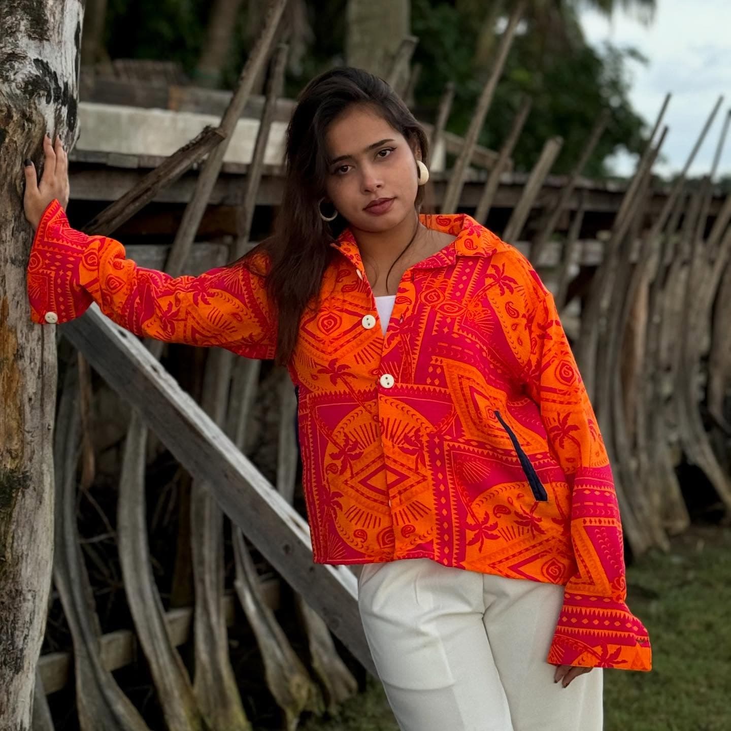 Orange and red geometric print shirt
